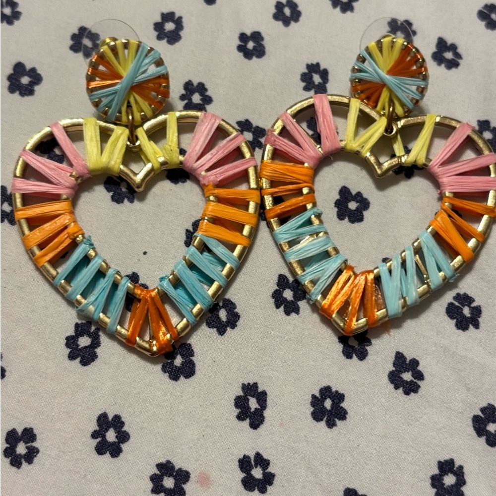 Multicolor Woven Heart Earrings